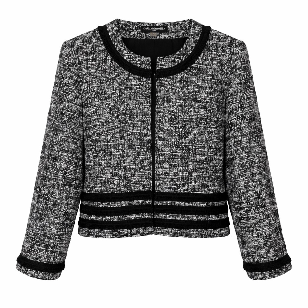 Karl Lagerfeld Paris womens‎ tweed cropped jacket black white boucle blazer XL